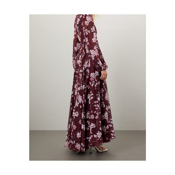 Mac Duggal Floral Chiffon Bishop Sleeves Gown Dress Burgundy Size 0 NWT - Picture 4 of 13